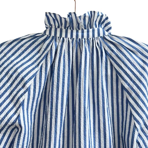 Veronica Beard Calisto Washed Blue White Ruffle Collar Button Revolve Shirt S - Picture 10 of 14